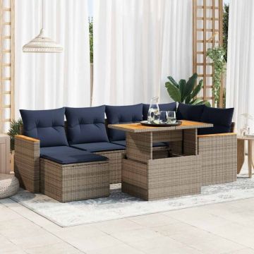 Set canapele de grădină, 7 piese, cu perne, gri, poliratan