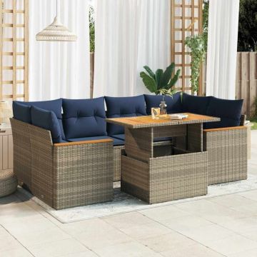 Set canapele de grădină, 7 piese, cu perne, gri, poliratan