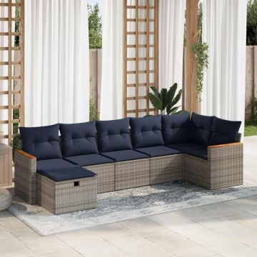 Set canapele de grădină, 7 piese, cu perne, gri, poliratan