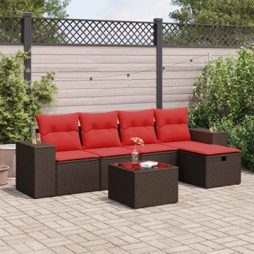 Set canapele de grădină cu perne, 6 piese, maro, poliratan