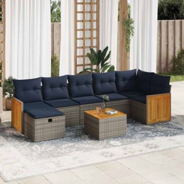 Set canapele de grădină cu perne, 8 piese, gri, poliratan
