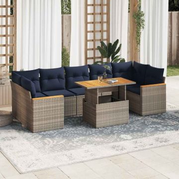 Set canapele de grădină cu perne, 8 piese, gri, poliratan