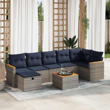 Set canapele de grădină cu perne, 8 piese, gri, poliratan