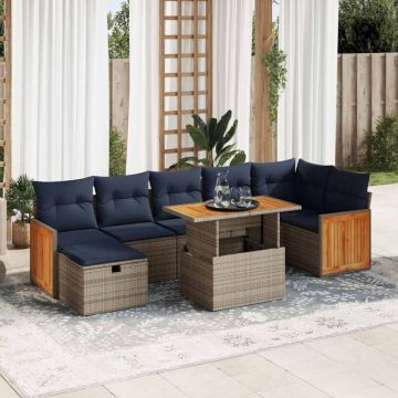 Set canapele de grădină cu perne, 8 piese, maro, poliratan