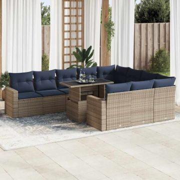 Set canapele grădină cu perne 11 piese, negru, poliratan/acacia