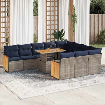 Set canapele grădină perne 11 piese, gri, poliratan/lemn acacia