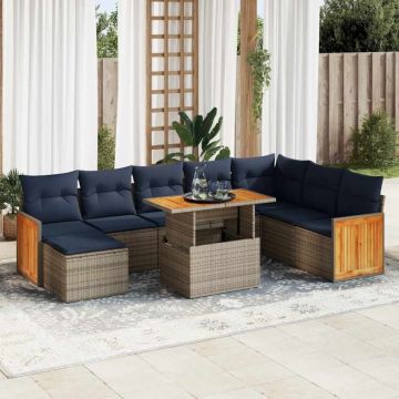 Set canapele grădină perne 11 piese, gri, poliratan/lemn acacia