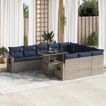 Set canapele grădină perne 11 piese, gri, poliratan/lemn acacia