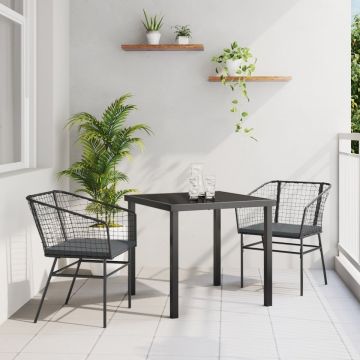 Set de 2 Negru și Gri Închis Rattan PE, Oțel Vopsit Electrostatic