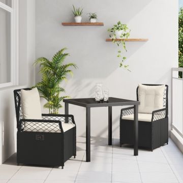 Set de 3 Bucăți Mobilier de Grădină Negru Poliratan