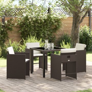 Set de 5 Piese pentru Dining în Grădină cu Perne Maro Ratan Poli
