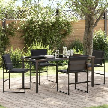 Set de 5 Piese pentru Dining în Grădină cu Pernițe Negru Textilene și Oțel