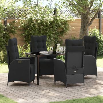 Set de 5 piese pentru masă de grădină Negru Ratan polimer