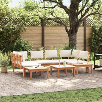 Set de Bănci de Grădină cu Perne Lemn Solid Teak, Set de Bănci de Grădină cu 2 Piese Lemn Solid Teak