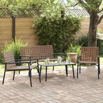 Set de cafea pentru exterior din 4 piese, Maro, Ratan și Oțel