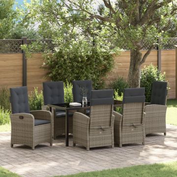 Set de dining 7 piese cu perne gri din poli ratan