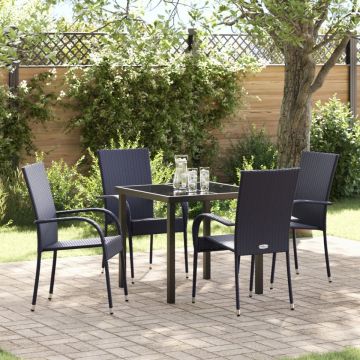 Set de dining de 5 piese pentru grădină Negru Poliratan