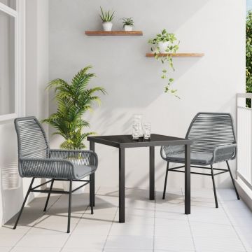 Set de dining de grădină 3 piese cu perne Gri din Ratan PE