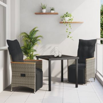Set de dining de grădină 3 piese cu perne gri poliratan