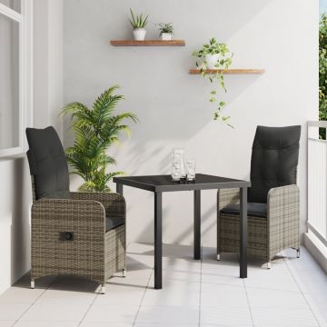 Set de dining de grădină 3 piese cu perne Gri Ratan Poly