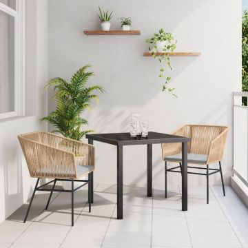 Set de dining de grădină 3 piese cu perne maro din poliratan