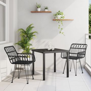 Set de dining de grădină 3 piese Negru Poliratan