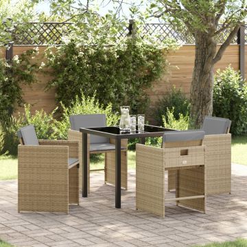Set de dining de grădină 5 piese cu perne Bej Poliratan