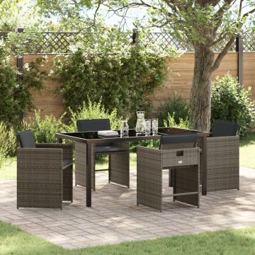 Set de dining de grădină 5 piese cu perne Gri Ratan PE