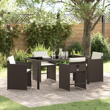 Set de dining de grădină 5 piese cu perne maro din poliratan