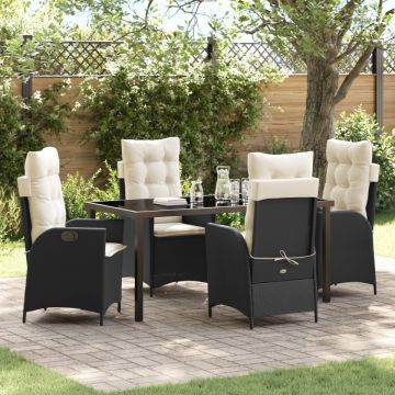Set de dining de grădină 5 piese cu perne Negre Poliratan