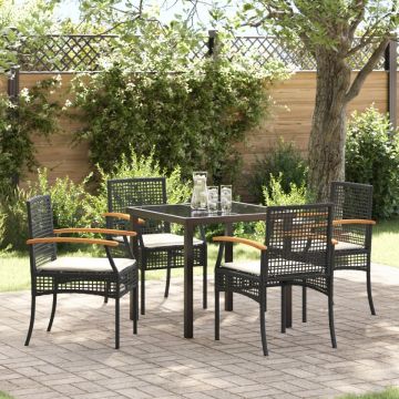 Set de Dining de Grădină 5 Piese cu Perne Negru Poliratan