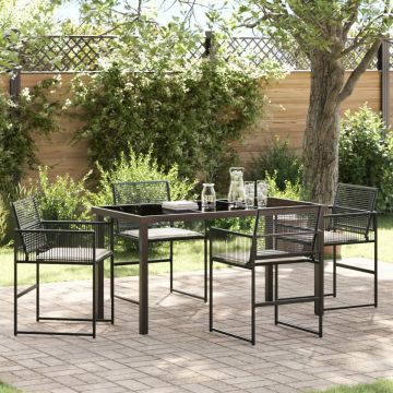 Set de dining de grădină 5 piese cu perne, Negru Poliratan
