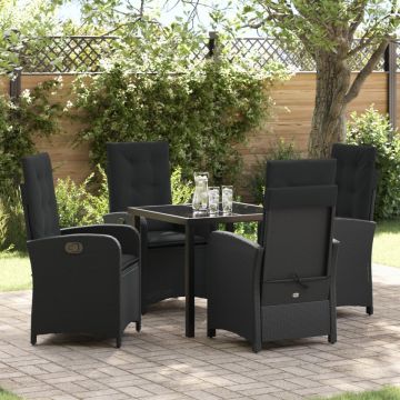 Set de dining de grădină 5 piese cu perne Negru Ratan sintetic