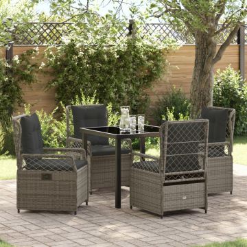 Set de dining de grădină 5 piese gri rattan poli
