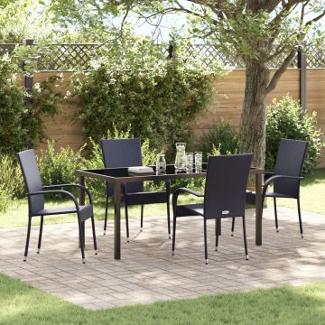 Set de Dining de Grădină 5 Piese Negru Poliratan