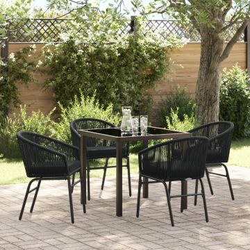 Set de dining de grădină 5 piese Negru Rattan Poliester