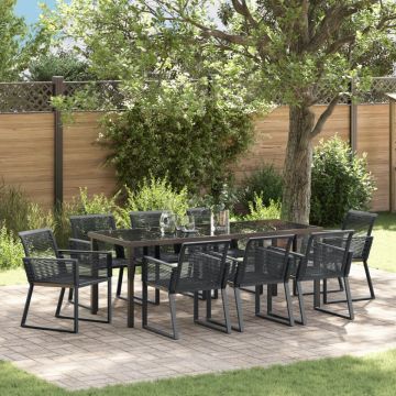 Set de dining de grădină 9 piese Negru Poliratan