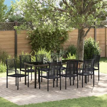 Set de Dining de Grădină 9 Piese Negru Rattan PVC