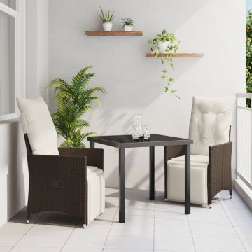Set de dining de grădină cu 3 piese și perne Maro Rattan Poli