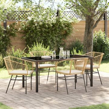Set de dining de grădină cu 5 piese cu perne maro din rattan polietilenă