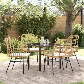 Set de dining de grădină cu 5 piese cu perne Maro Rattan Poli