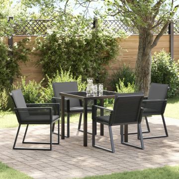 Set de dining de grădină cu 5 piese cu perne Negru Poliratan