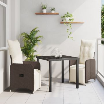 Set de Dining de Grădină de 3 Piese cu Perne Maro Poliratan