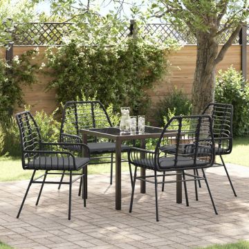 Set de Dining de Grădină de 5 Piese cu Pernă Negru Poliratan