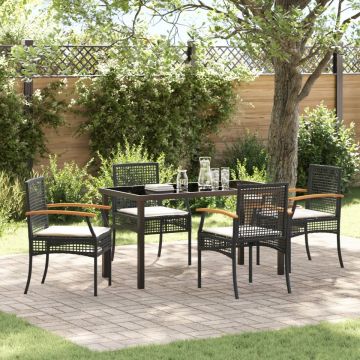Set de dining de grădină de 5 piese cu perne din ratan negru sintetic