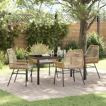 Set de Dining de Grădină de 5 Piese cu Perne Maro Poli Rattan