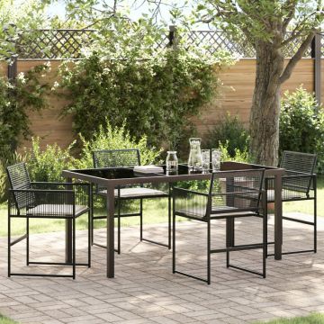 Set de dining de grădină de 5 piese cu perne Ratan poliester negru
