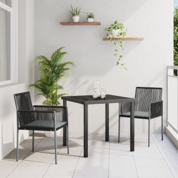 Set de dining grădină 3 piese cu perne Negre din poliratan