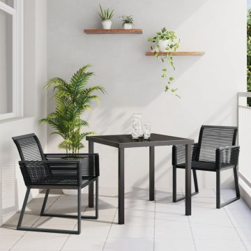 Set de Dining Grădină de 3 Piese Negru Ratan Polimer