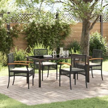 Set de Dining Grădină de 5 Piese cu Perne Negru Poliratan